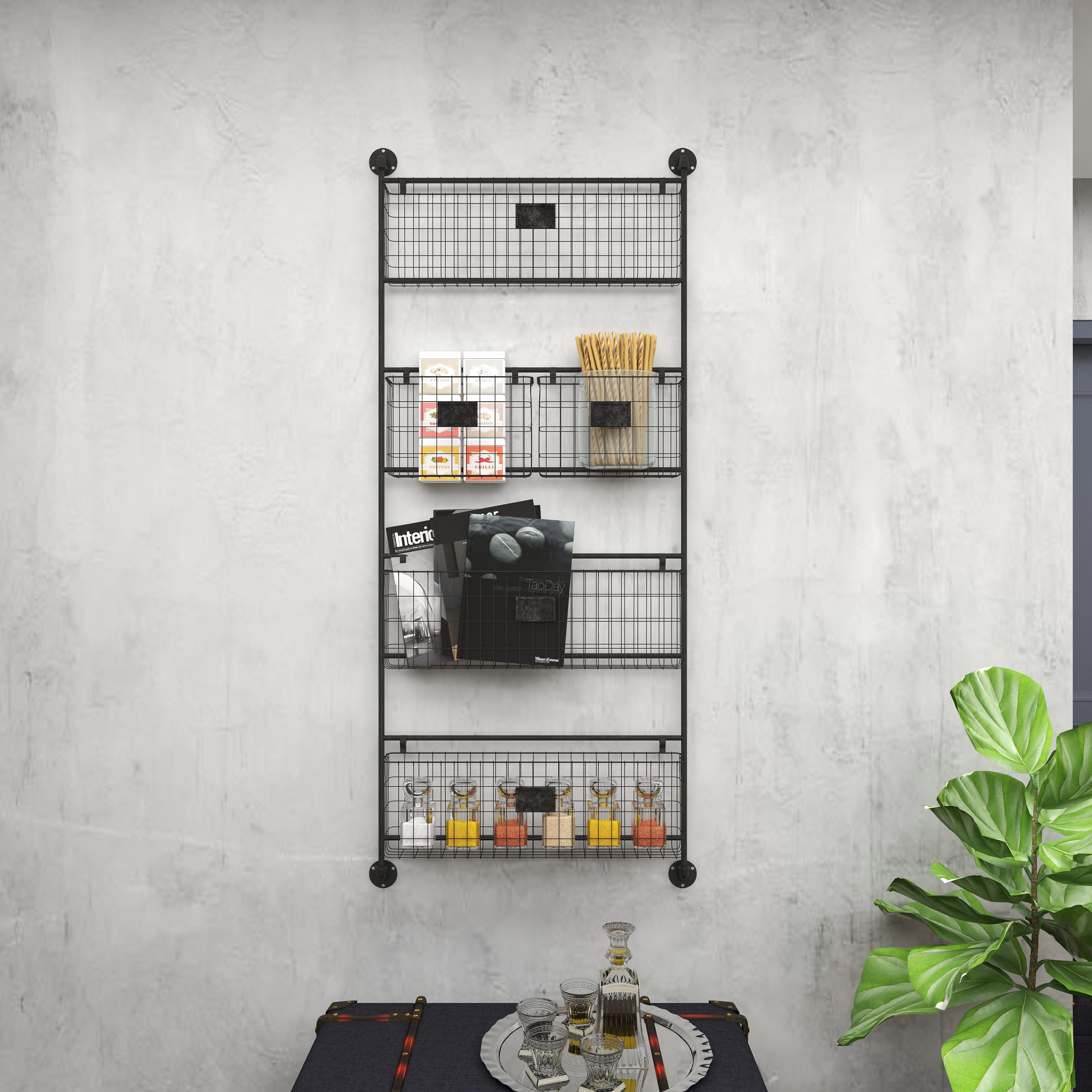 Metal Wire 3 Slot Magazine Rack Holder with Suspended Baskets and outlet Label